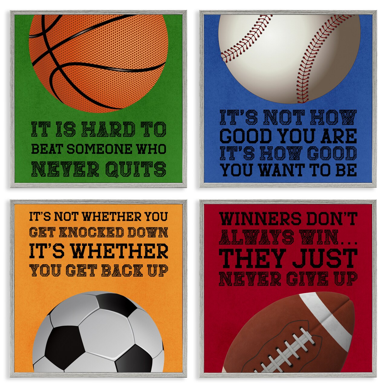 Stupell Industries Motivational Sports Determination 4pc Framed Giclee Set, design by Marcus Prime